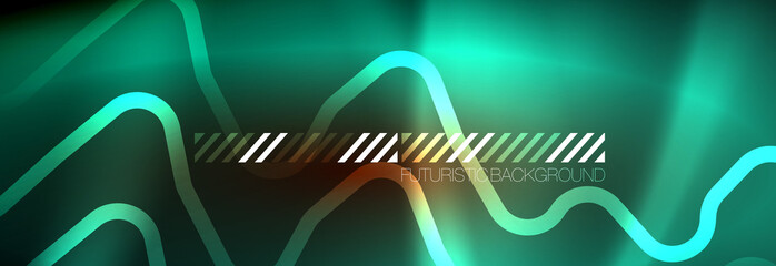 Neon glowing techno lines, hi-tech futuristic abstract background template with square shapes