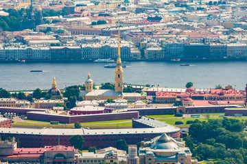 Saint Petersburg. Peter-Pavel's Fortress. Petersburg in the summer. Museums of Russia. Panorama of the city from a height. Neva River.