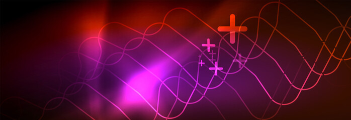 Neon glowing techno lines, hi-tech futuristic abstract background template with square shapes