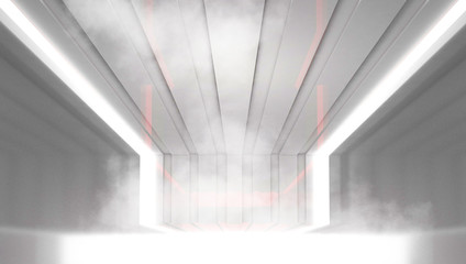 Light background, white tunnel, light neon light. Abstract tunnel, corridor, room