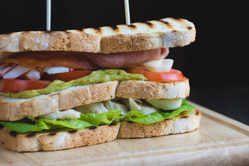 Toasted Triple Decker Club Sandwich with chicken, bacon - 256495297