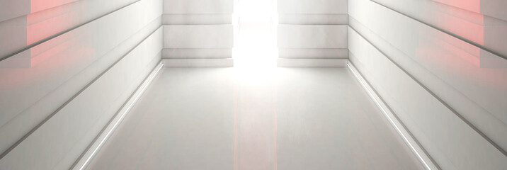 Light background, white tunnel, light neon light. Abstract tunnel, corridor, room