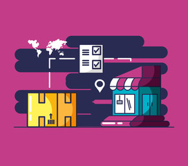 delivery service building and box