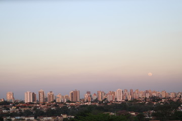 City skyline at sunset