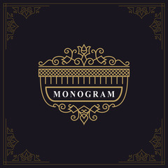 Monogram Graceful Template. Elegant Line Art Logo Design. Gold Emblem for Luxury Crest, Royalty, Business Card, Boutique, Hotel, Restaurant. Frame for Label. Calligraphic Vintage Border. Vector
