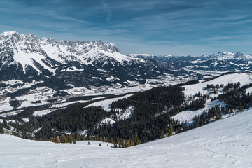 Fototapeta na wymiar Ski Panorama mit Blick auf den Wilden Kaiser