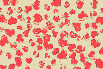 Background Created From Scattered Red Watercolor Painted Hearts