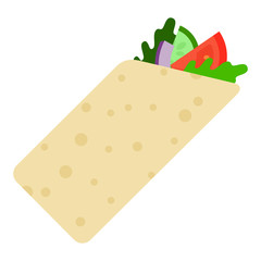 Vegetarian gyro, shaurma roll vector icon flat isolated