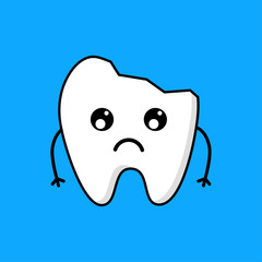 Cute tooth cartoon character. Emoticons with different facial expressions. Dental care concept isolated on blue background. Vector Illustration. 