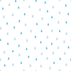 Cute cartoon, doodle style seamless pattern background with rain, water drops.