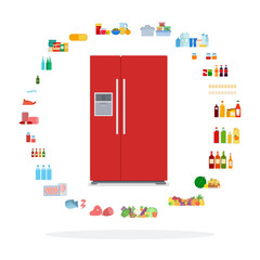 Products around the refrigerator flat isolated
