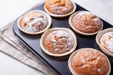 Sweet homemade cupcakes in backing dish