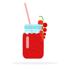 Smoothies of red currant in a glass jar flat isolated