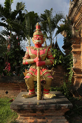 Red Yak guardian in Chiang Mai temple