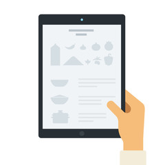Recipe on the tablet screen flat icon vector isolated