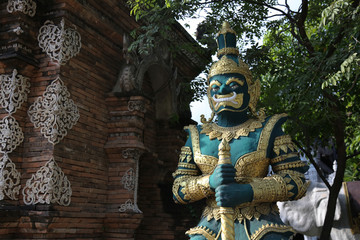 Green Yak guardian in Chiang Mai temple