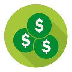 Coin flat icon on green background for any occasion