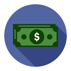 Dollar flat icon on purple background for any occasion