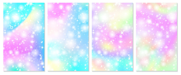 Unicorn rainbow background. Holographic sky