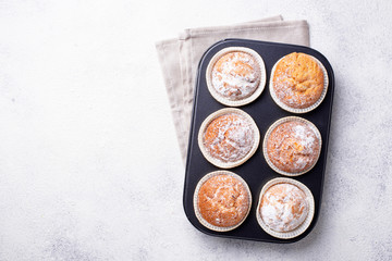 Sweet homemade cupcakes in backing dish