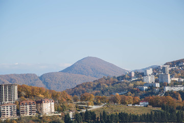 View of the city of Sochi from the observation deck of the arboretum. Travel to Sochi in December.