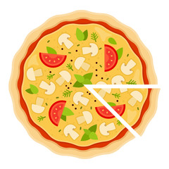 Mushroom Pizza with a cut piece flat icon vector isolated