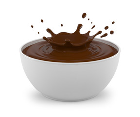 Splash of chocolate in a white bowl