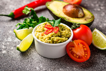 Traditional Mexican avocado sauce guacamole