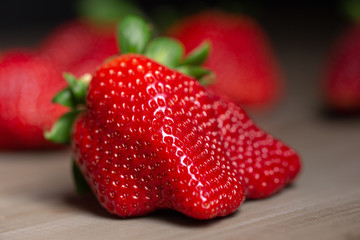 close up view of a striking shape delicious strawberry