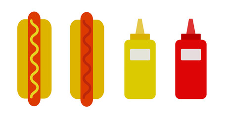 Hotdogs with ketchup and mustard vector flat isolated