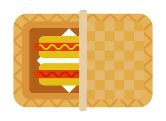 Hot dogs in picnic basket vector flat isolated