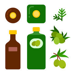 Set of sunflower and olive oil flat icon vector isolated