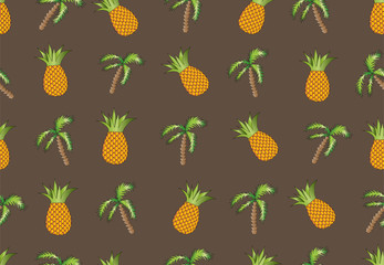 Vector seamless pattern with pineapples and palms.
