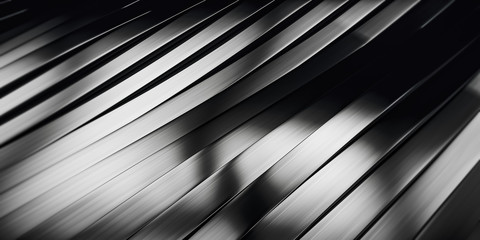 Elegant Luxury Black Metal smooth line background.  Abstract Dark metallic Stainless steel curve shapes. 3d render - obrazy, fototapety, plakaty