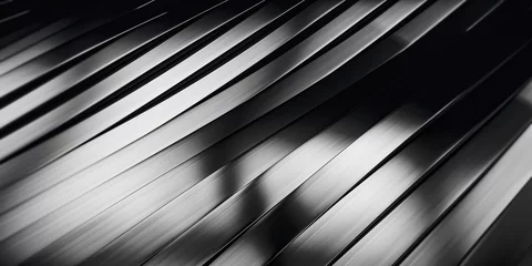 Zelfklevend Fotobehang Elegant Luxury Black Metal smooth line background.  Abstract Dark metallic Stainless steel curve shapes. 3d render © Chanchai