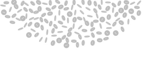 American dollar coins falling. Scattered black and