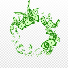 American dollar notes falling. Messy USD bills on 