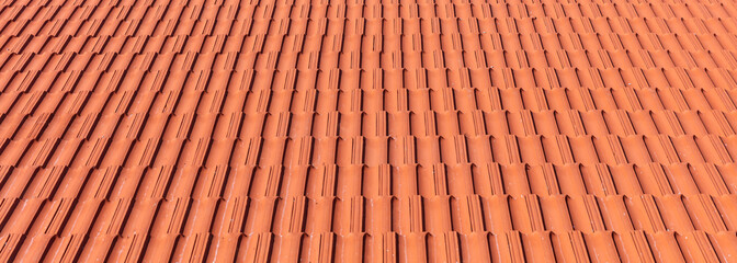 Roofing construction. Roof ceramic tiles texture background.