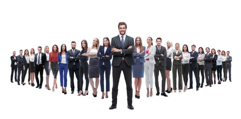 leader standing on the background of a large business team