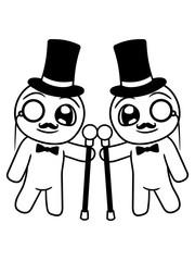 Fototapete 2 Freunde Team Paar Herren Gentlemen Sir Herr Zylinder Hut Monokel Brille Reich Vornehm Stock Schnurrbart Kleiner Susser Niedlicher Mann Figur Zeigen Comic Cartoon Hand Hinweisen Design Lieb Nett Style O Mat