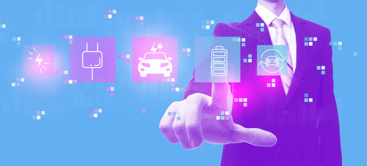 EV with businessman in a purple and blue duotone