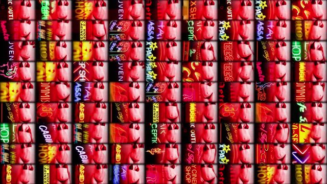 amsterdam night neon red light district sex signs dancer