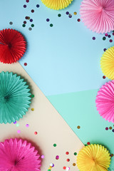 Color background with different circle paper of origami Birthday or party greeting card