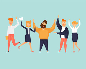 Happy people are jumping. Success team. Friendship. Flat design vector illustration.