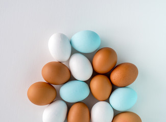 Hand painted easter eggs on clean neutral background. Spring and Easter holiday concept.