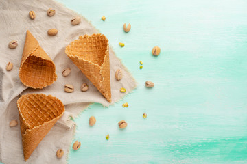 Horns on a light background with nuts. Summer mood