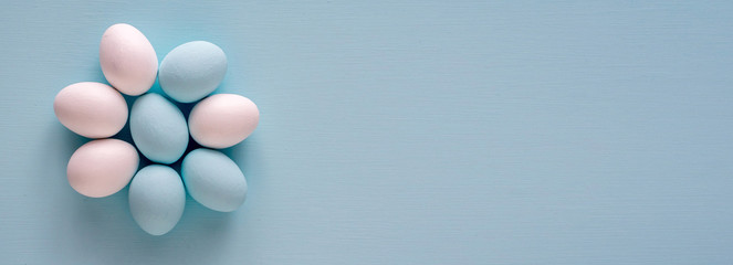 Hand painted easter eggs on clean neutral background. Spring and Easter holiday concept.