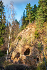 sandstone cliffs with natural caves