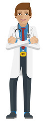 A young confident medical doctor man cartoon mascot character