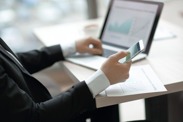 closeup.business person using finance and bank on internet